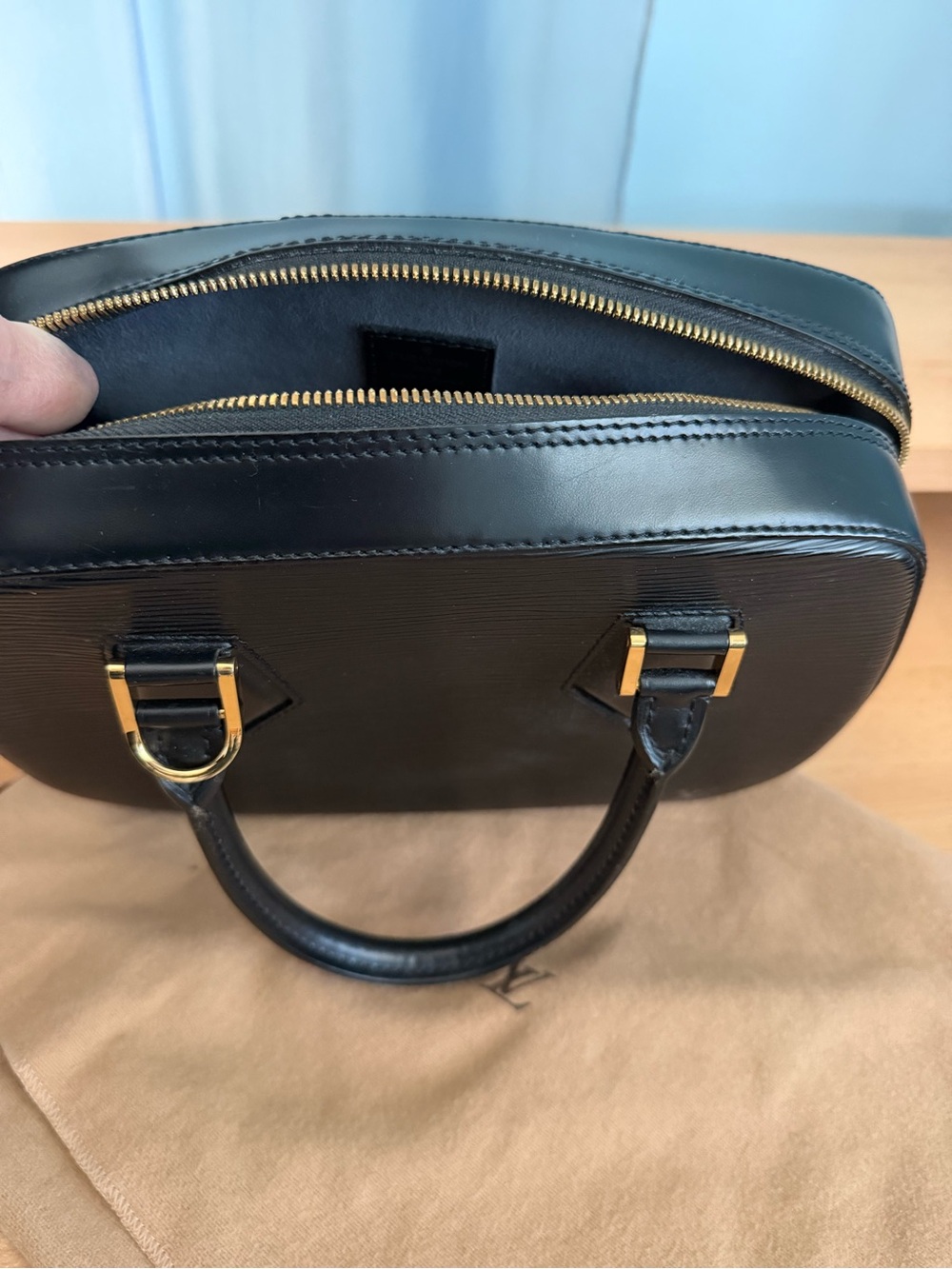 Louis Vuitton Black Leather Top-Handle Bag with Gold Hardware